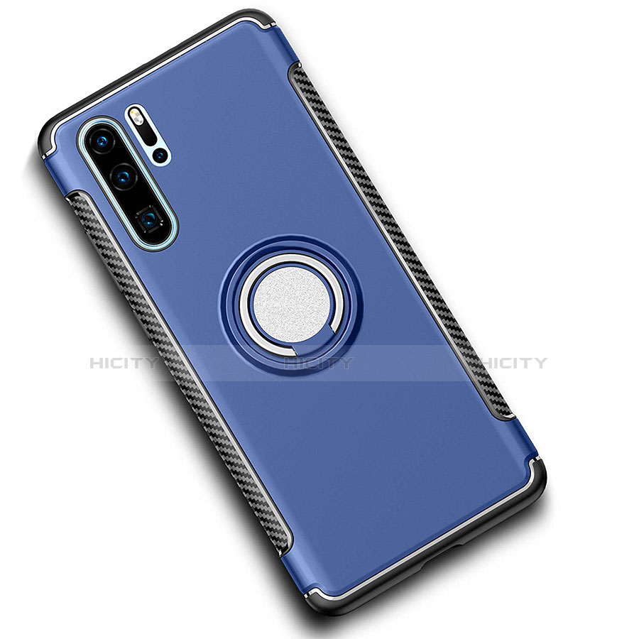 Silikon Hülle Handyhülle und Kunststoff Schutzhülle Tasche mit Magnetisch Fingerring Ständer für Huawei P30 Pro Blau Plus