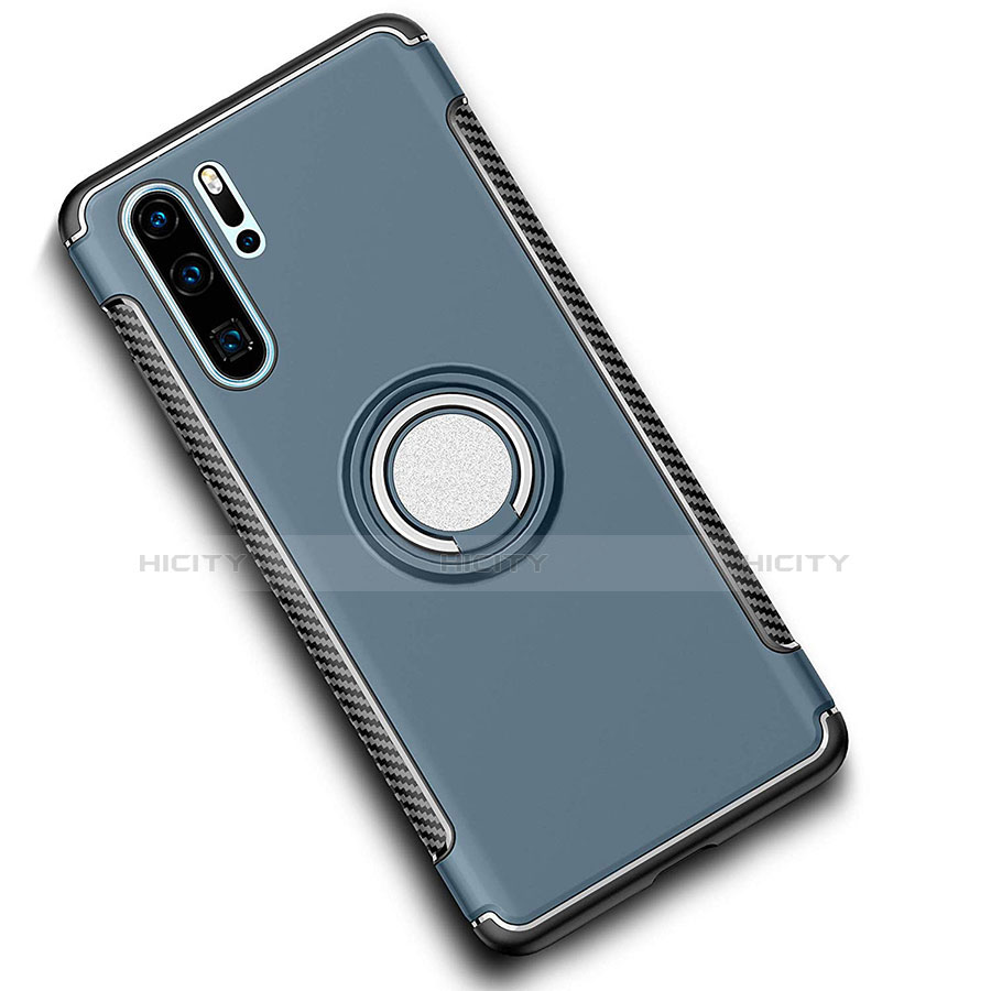 Silikon Hülle Handyhülle und Kunststoff Schutzhülle Tasche mit Magnetisch Fingerring Ständer für Huawei P30 Pro Cyan