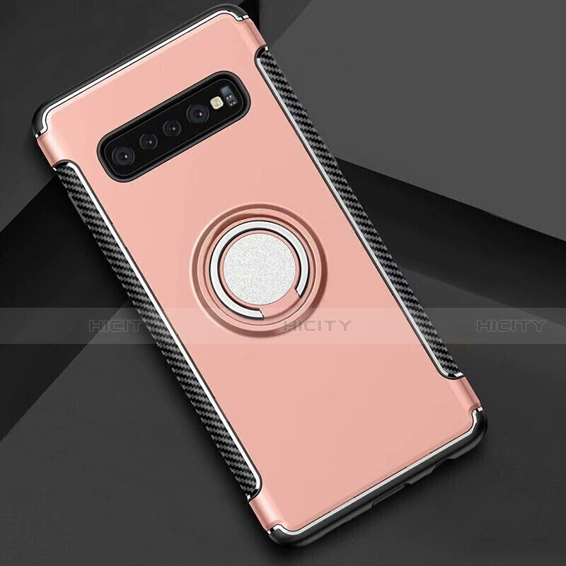 Silikon Hülle Handyhülle und Kunststoff Schutzhülle Tasche mit Magnetisch Fingerring Ständer für Samsung Galaxy S10 5G Rosegold Plus