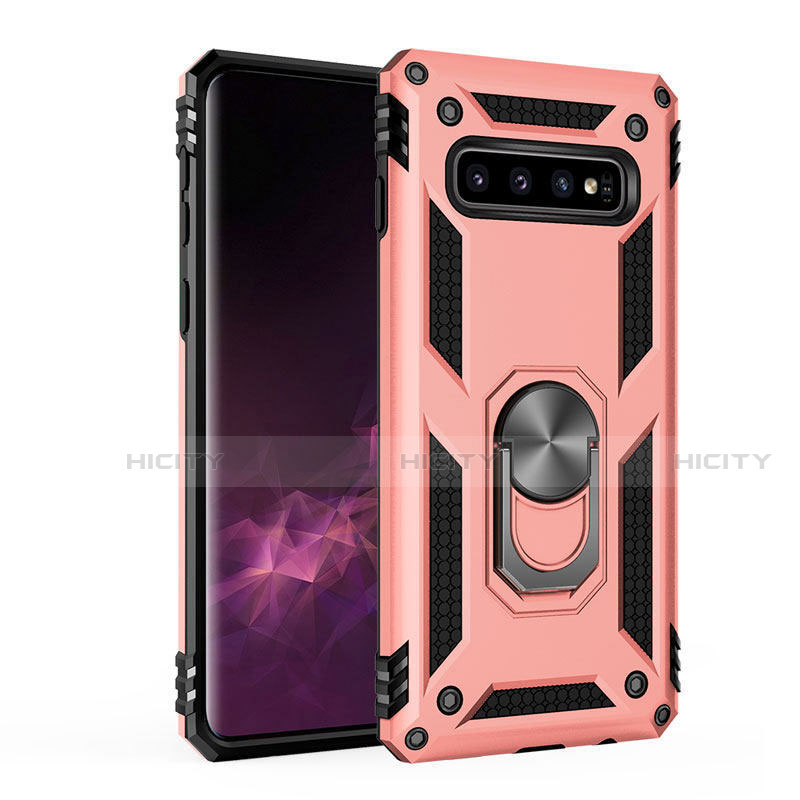 Silikon Hülle Handyhülle und Kunststoff Schutzhülle Tasche mit Magnetisch Fingerring Ständer für Samsung Galaxy S10 Plus Rosegold Plus