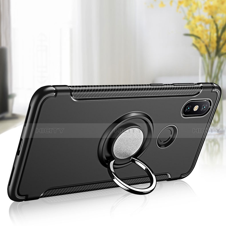 Silikon Hülle Handyhülle und Kunststoff Schutzhülle Tasche mit Magnetisch Fingerring Ständer für Xiaomi Mi 8 groß