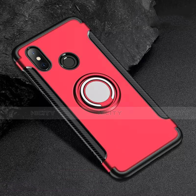 Silikon Hülle Handyhülle und Kunststoff Schutzhülle Tasche mit Magnetisch Fingerring Ständer für Xiaomi Mi 8 Rot