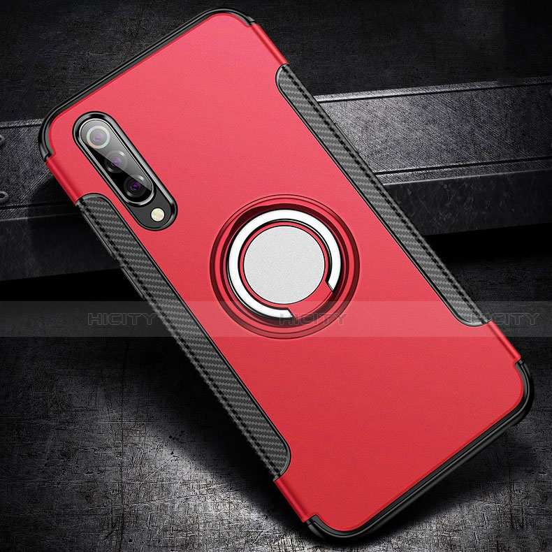 Silikon Hülle Handyhülle und Kunststoff Schutzhülle Tasche mit Magnetisch Fingerring Ständer für Xiaomi Mi 9 Pro Rot Plus