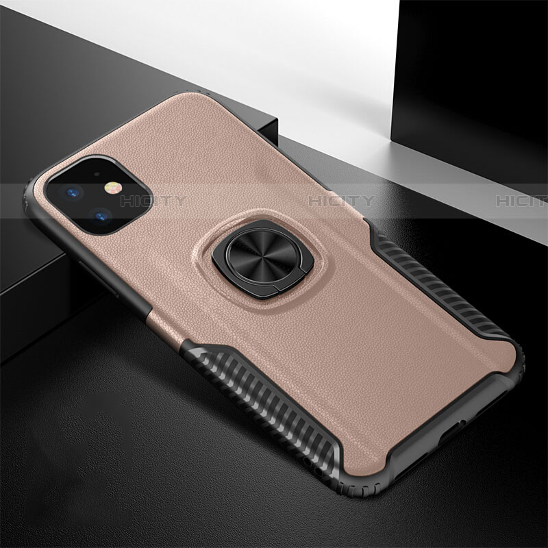 Silikon Hülle Handyhülle und Kunststoff Schutzhülle Tasche mit Magnetisch Fingerring Ständer R01 für Apple iPhone 11 Rosegold