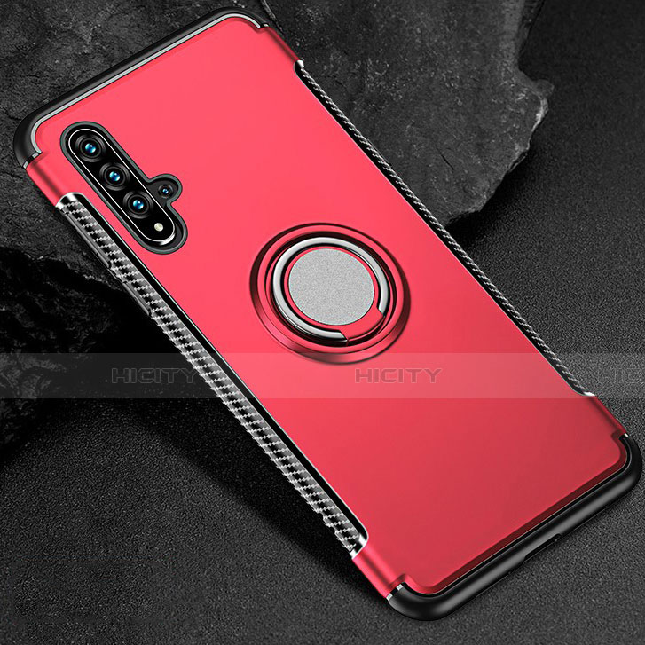 Silikon Hülle Handyhülle und Kunststoff Schutzhülle Tasche mit Magnetisch Fingerring Ständer R01 für Huawei Honor 20 Rot