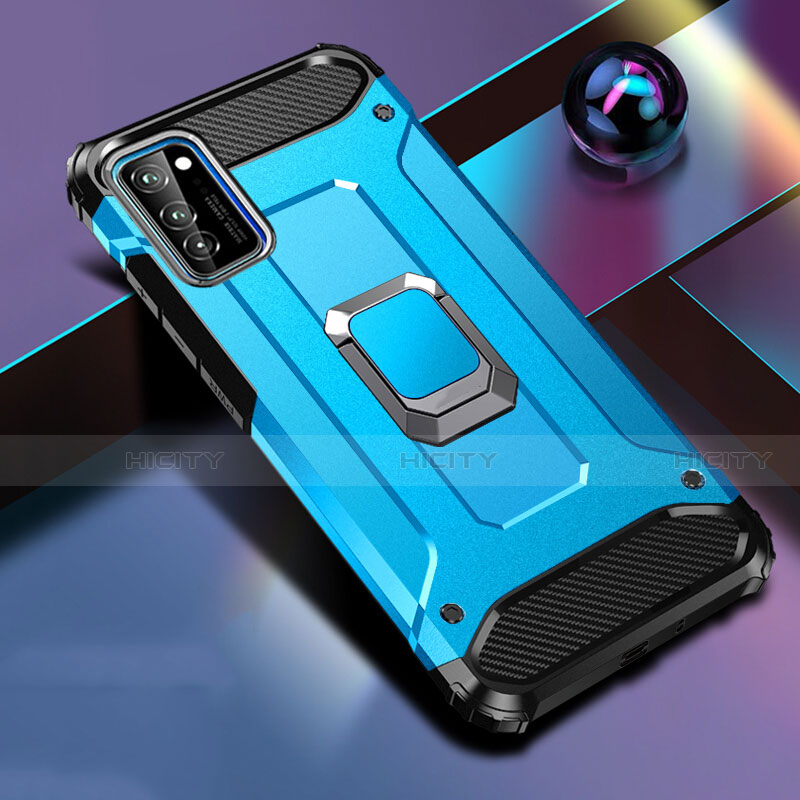 Silikon Hülle Handyhülle und Kunststoff Schutzhülle Tasche mit Magnetisch Fingerring Ständer R01 für Huawei Honor V30 Pro 5G Hellblau