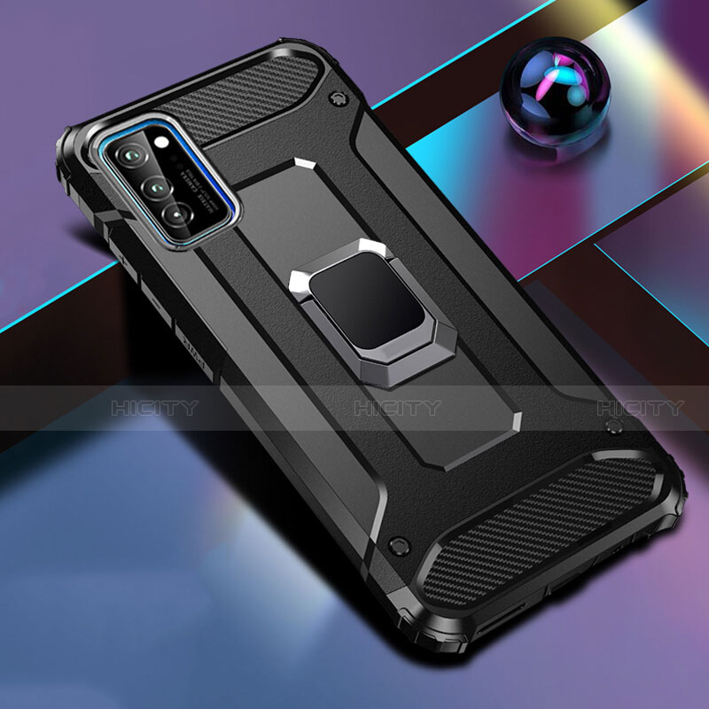 Silikon Hülle Handyhülle und Kunststoff Schutzhülle Tasche mit Magnetisch Fingerring Ständer R01 für Huawei Honor V30 Pro 5G Schwarz Plus