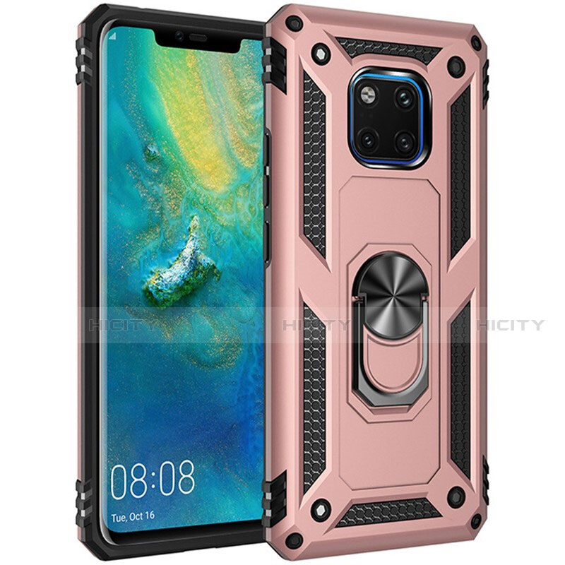 Silikon Hülle Handyhülle und Kunststoff Schutzhülle Tasche mit Magnetisch Fingerring Ständer R01 für Huawei Mate 20 Pro Rosegold