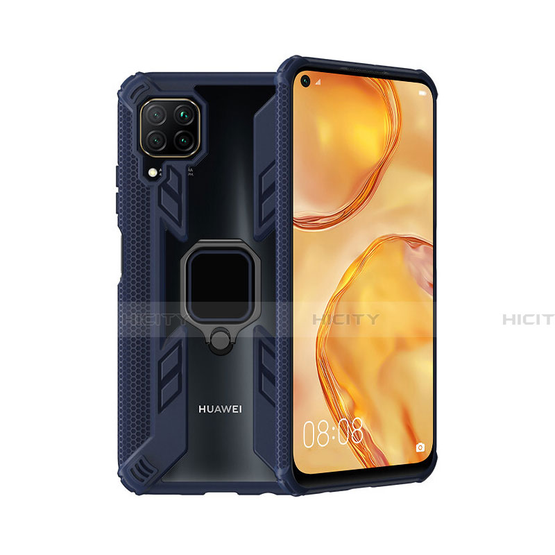 Silikon Hülle Handyhülle und Kunststoff Schutzhülle Tasche mit Magnetisch Fingerring Ständer R01 für Huawei Nova 7i Blau