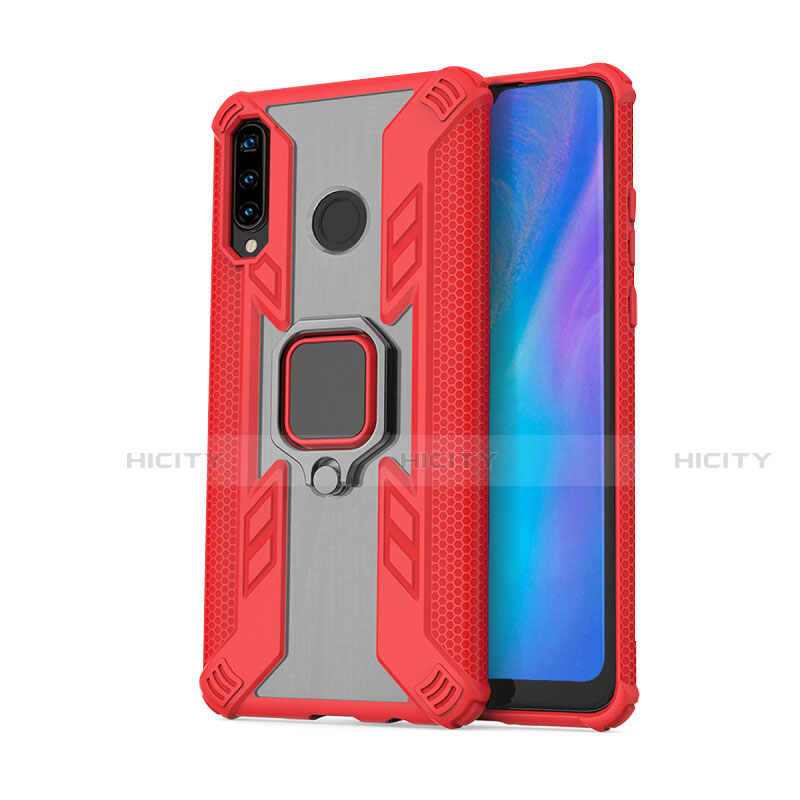 Silikon Hülle Handyhülle und Kunststoff Schutzhülle Tasche mit Magnetisch Fingerring Ständer R01 für Huawei P30 Lite New Edition Rot