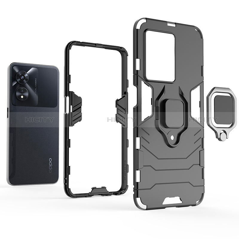 Silikon Hülle Handyhülle und Kunststoff Schutzhülle Tasche mit Magnetisch Fingerring Ständer R01 für Oppo A1x 5G groß