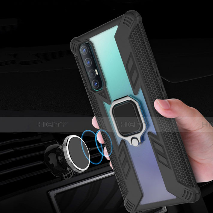 Silikon Hülle Handyhülle und Kunststoff Schutzhülle Tasche mit Magnetisch Fingerring Ständer R01 für Oppo Reno3 Pro groß