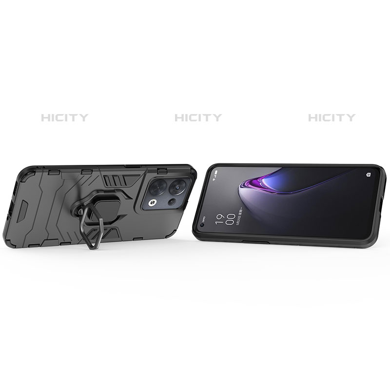 Silikon Hülle Handyhülle und Kunststoff Schutzhülle Tasche mit Magnetisch Fingerring Ständer R01 für Oppo Reno9 Pro 5G groß