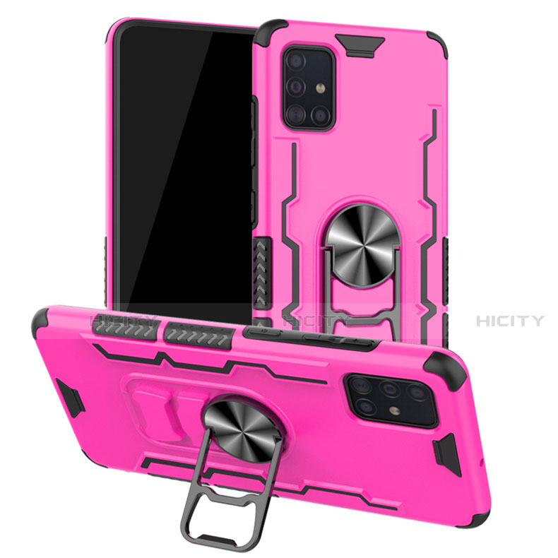 Silikon Hülle Handyhülle und Kunststoff Schutzhülle Tasche mit Magnetisch Fingerring Ständer R01 für Samsung Galaxy A51 5G Pink