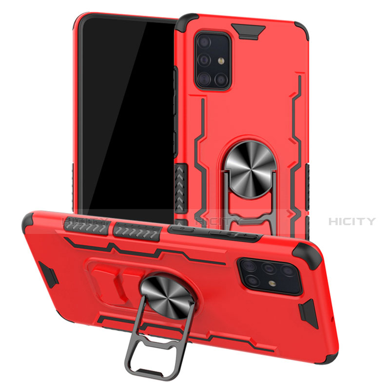 Silikon Hülle Handyhülle und Kunststoff Schutzhülle Tasche mit Magnetisch Fingerring Ständer R01 für Samsung Galaxy A51 5G Rot Plus