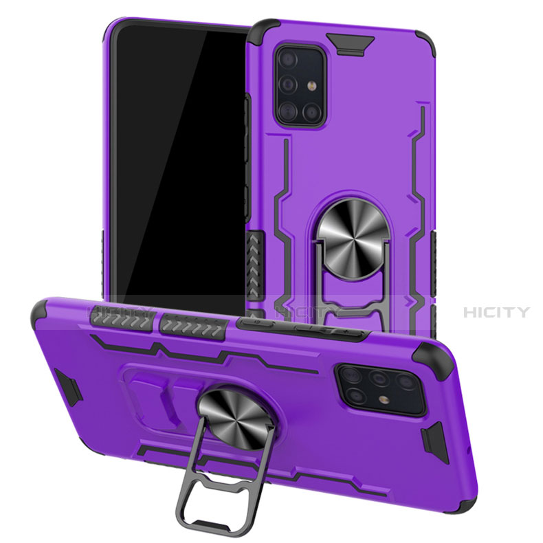 Silikon Hülle Handyhülle und Kunststoff Schutzhülle Tasche mit Magnetisch Fingerring Ständer R01 für Samsung Galaxy A51 5G Violett Plus