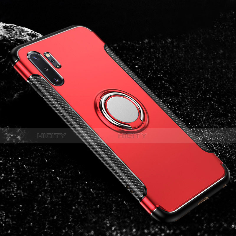 Silikon Hülle Handyhülle und Kunststoff Schutzhülle Tasche mit Magnetisch Fingerring Ständer R01 für Samsung Galaxy Note 10 Plus Rot Plus