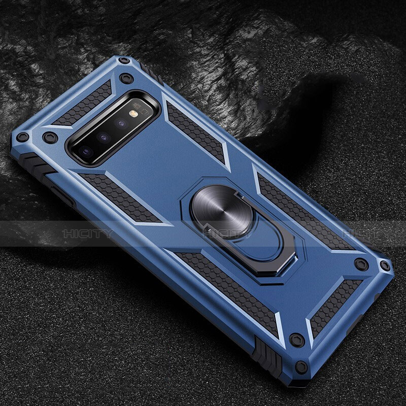 Silikon Hülle Handyhülle und Kunststoff Schutzhülle Tasche mit Magnetisch Fingerring Ständer R01 für Samsung Galaxy S10 5G Blau