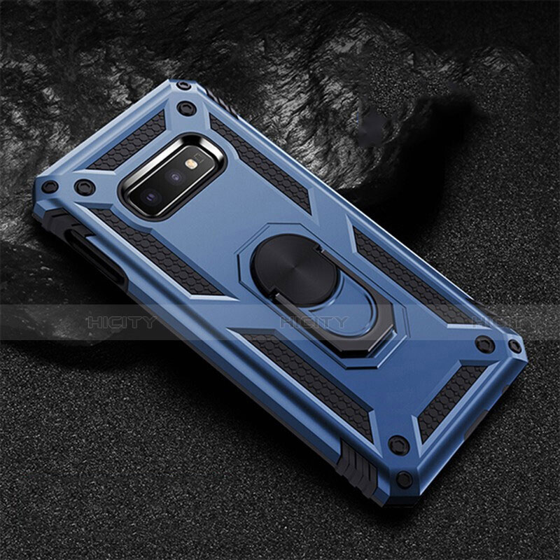 Silikon Hülle Handyhülle und Kunststoff Schutzhülle Tasche mit Magnetisch Fingerring Ständer R01 für Samsung Galaxy S10e Blau Plus