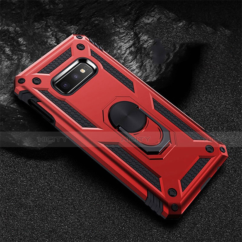 Silikon Hülle Handyhülle und Kunststoff Schutzhülle Tasche mit Magnetisch Fingerring Ständer R01 für Samsung Galaxy S10e Rot