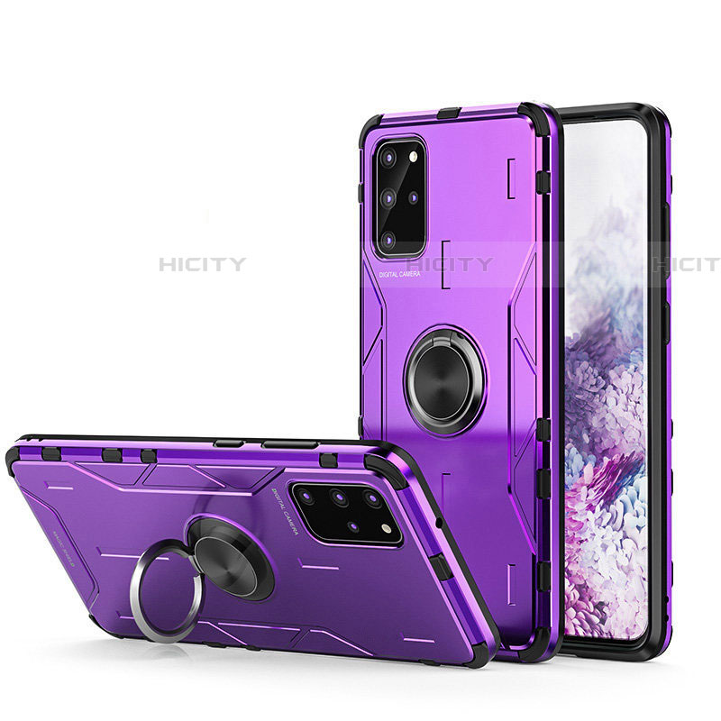 Silikon Hülle Handyhülle und Kunststoff Schutzhülle Tasche mit Magnetisch Fingerring Ständer R01 für Samsung Galaxy S20 Plus 5G Violett