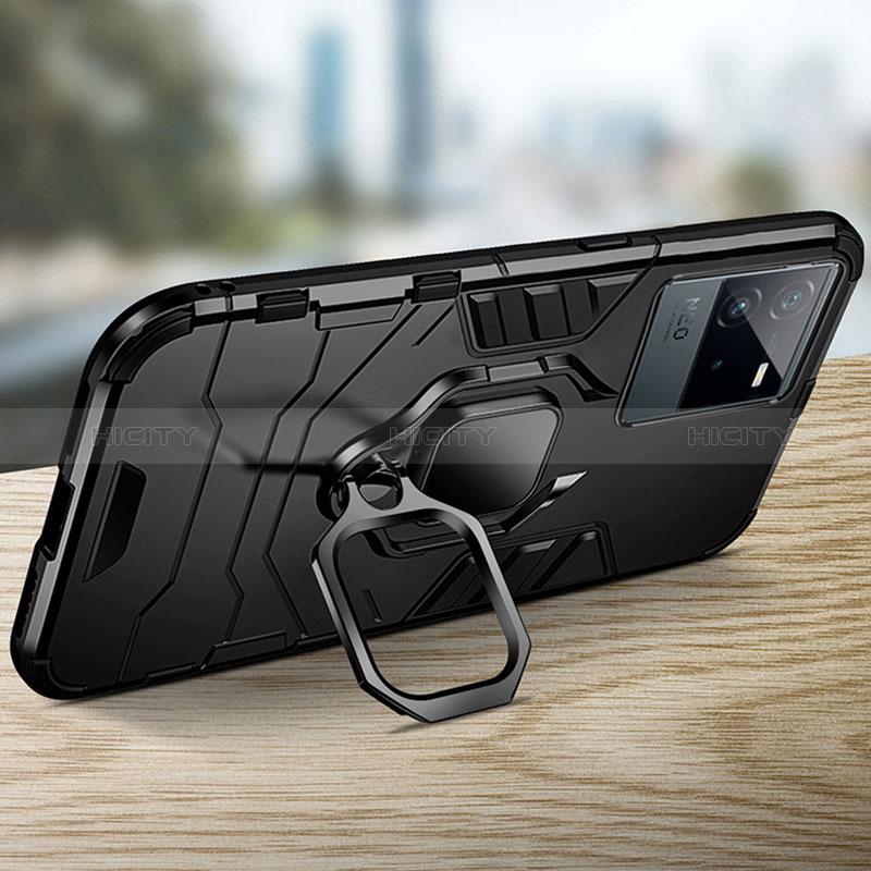 Silikon Hülle Handyhülle und Kunststoff Schutzhülle Tasche mit Magnetisch Fingerring Ständer R01 für Vivo iQOO Neo6 5G groß