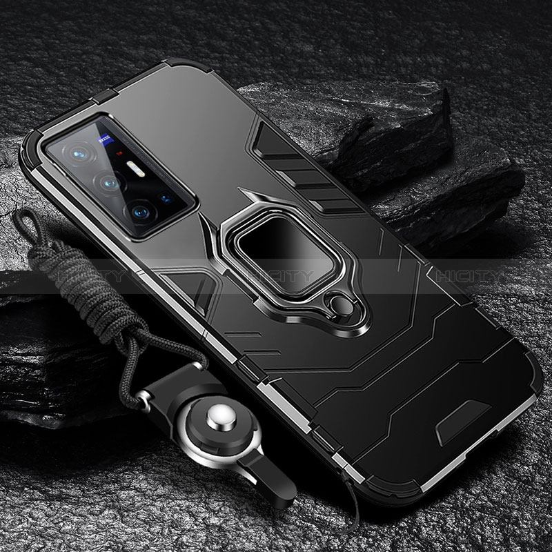 Silikon Hülle Handyhülle und Kunststoff Schutzhülle Tasche mit Magnetisch Fingerring Ständer R01 für Vivo X70 Pro+ Plus 5G groß