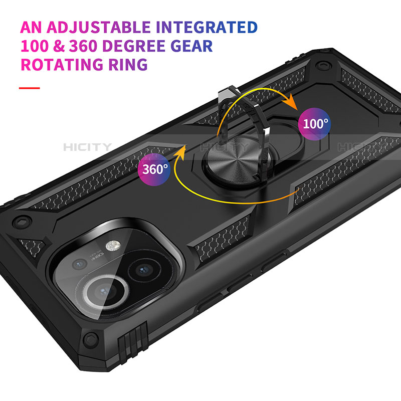Silikon Hülle Handyhülle und Kunststoff Schutzhülle Tasche mit Magnetisch Fingerring Ständer R01 für Xiaomi Mi 11 Lite 5G
