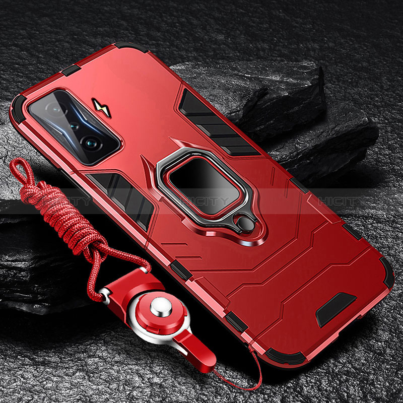 Silikon Hülle Handyhülle und Kunststoff Schutzhülle Tasche mit Magnetisch Fingerring Ständer R01 für Xiaomi Poco F4 GT 5G Rot