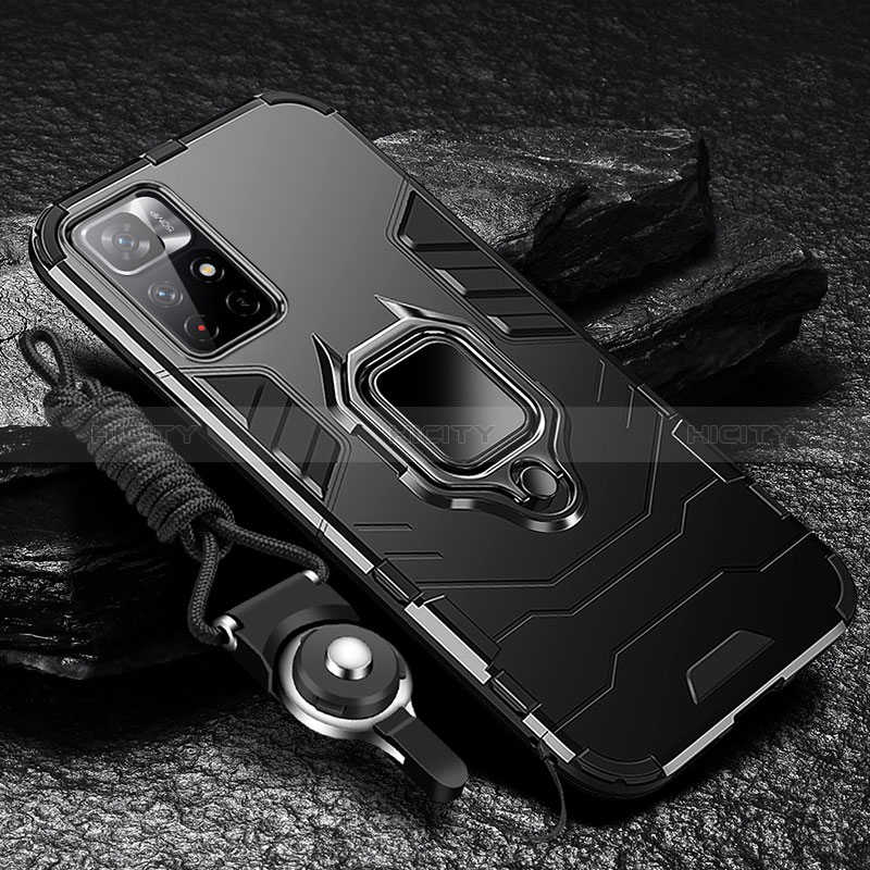 Silikon Hülle Handyhülle und Kunststoff Schutzhülle Tasche mit Magnetisch Fingerring Ständer R01 für Xiaomi Poco M4 Pro 5G