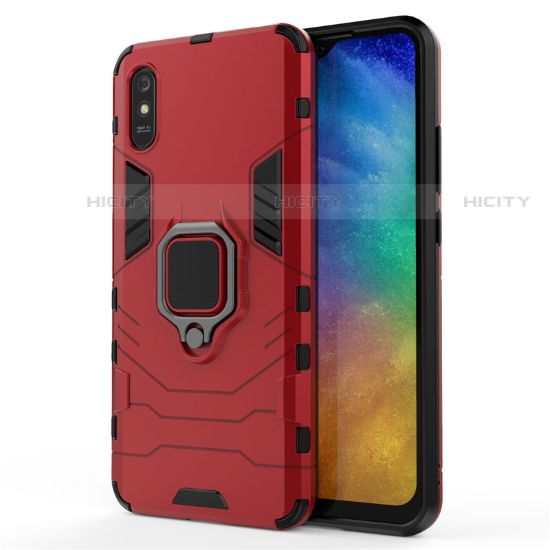 Silikon Hülle Handyhülle und Kunststoff Schutzhülle Tasche mit Magnetisch Fingerring Ständer R01 für Xiaomi Redmi 9A Rot