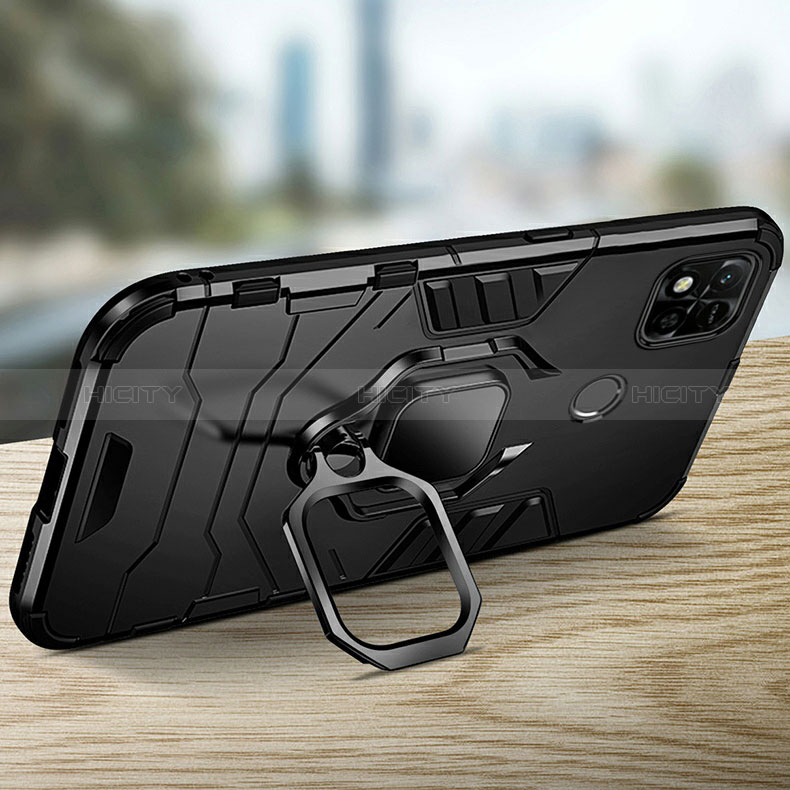 Silikon Hülle Handyhülle und Kunststoff Schutzhülle Tasche mit Magnetisch Fingerring Ständer R01 für Xiaomi Redmi 9C NFC