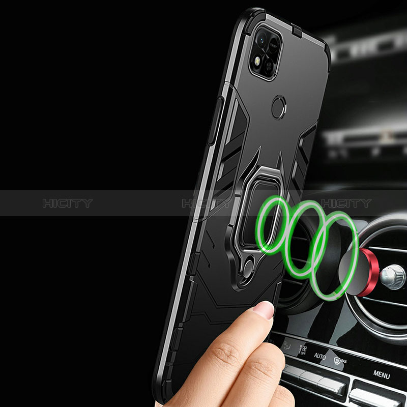Silikon Hülle Handyhülle und Kunststoff Schutzhülle Tasche mit Magnetisch Fingerring Ständer R01 für Xiaomi Redmi 9C NFC