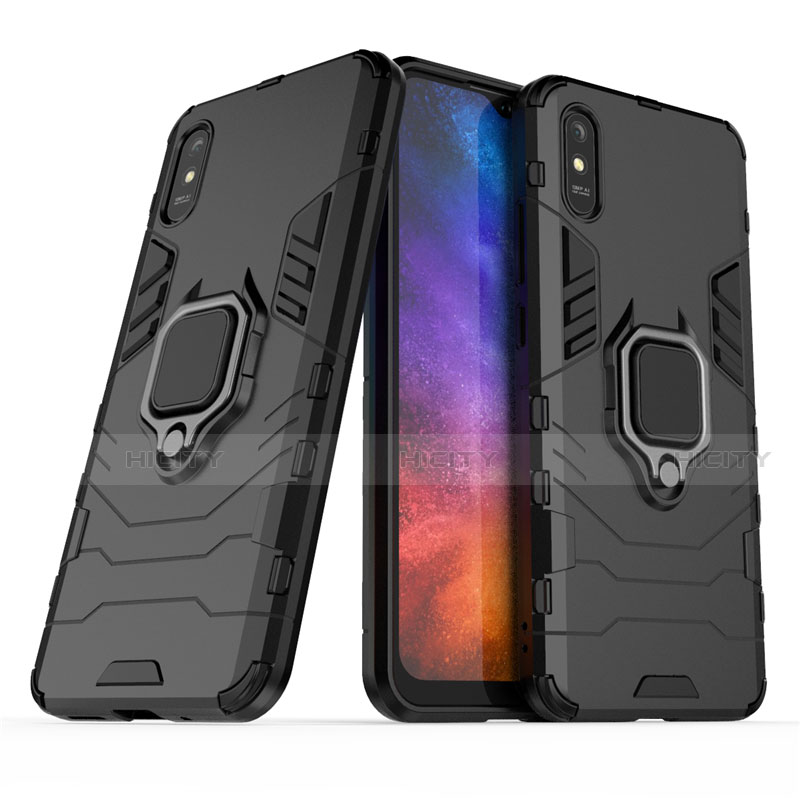 Silikon Hülle Handyhülle und Kunststoff Schutzhülle Tasche mit Magnetisch Fingerring Ständer R01 für Xiaomi Redmi 9i groß