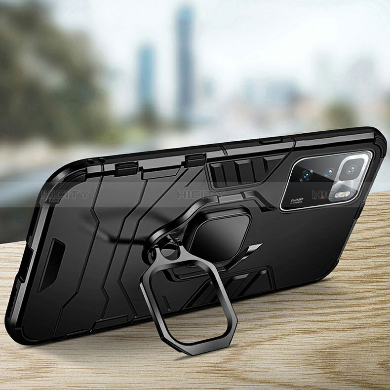 Silikon Hülle Handyhülle und Kunststoff Schutzhülle Tasche mit Magnetisch Fingerring Ständer R01 für Xiaomi Redmi Note 10 Pro 5G groß