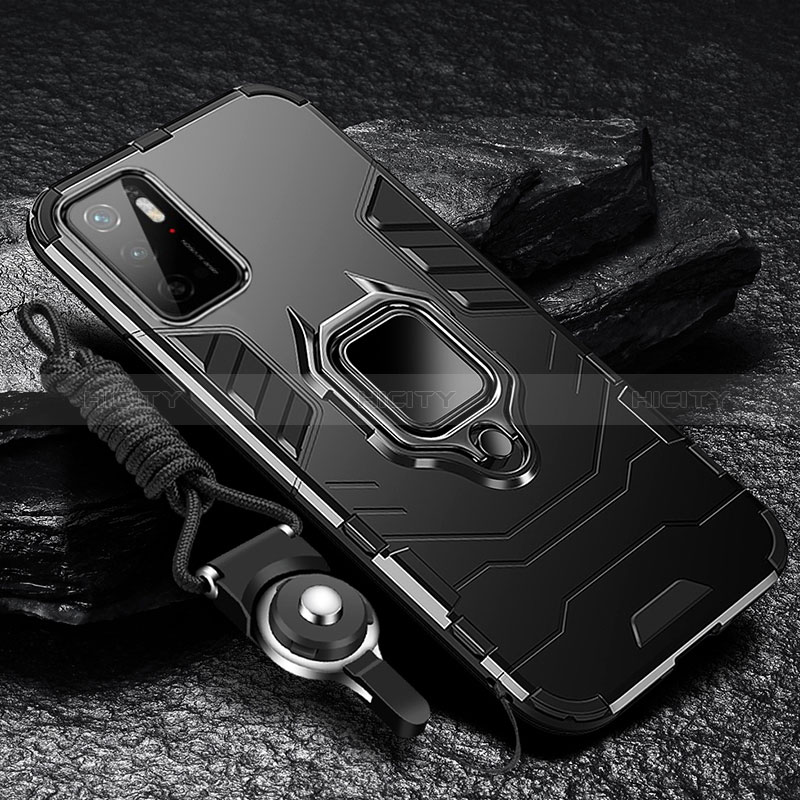 Silikon Hülle Handyhülle und Kunststoff Schutzhülle Tasche mit Magnetisch Fingerring Ständer R01 für Xiaomi Redmi Note 10T 5G Schwarz Plus