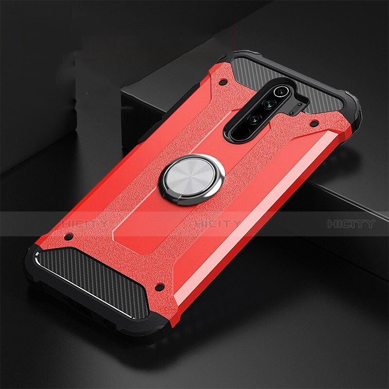 Silikon Hülle Handyhülle und Kunststoff Schutzhülle Tasche mit Magnetisch Fingerring Ständer R01 für Xiaomi Redmi Note 8 Pro Rot