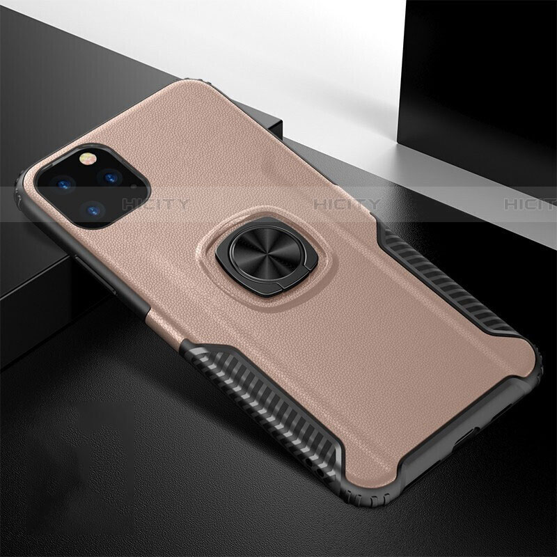 Silikon Hülle Handyhülle und Kunststoff Schutzhülle Tasche mit Magnetisch Fingerring Ständer R02 für Apple iPhone 11 Pro Max Rosegold