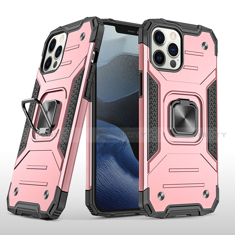 Silikon Hülle Handyhülle und Kunststoff Schutzhülle Tasche mit Magnetisch Fingerring Ständer R02 für Apple iPhone 12 Pro Max Rosegold Plus