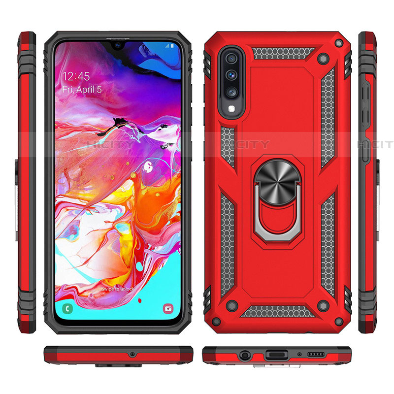 Silikon Hülle Handyhülle und Kunststoff Schutzhülle Tasche mit Magnetisch Fingerring Ständer R02 für Samsung Galaxy A70S