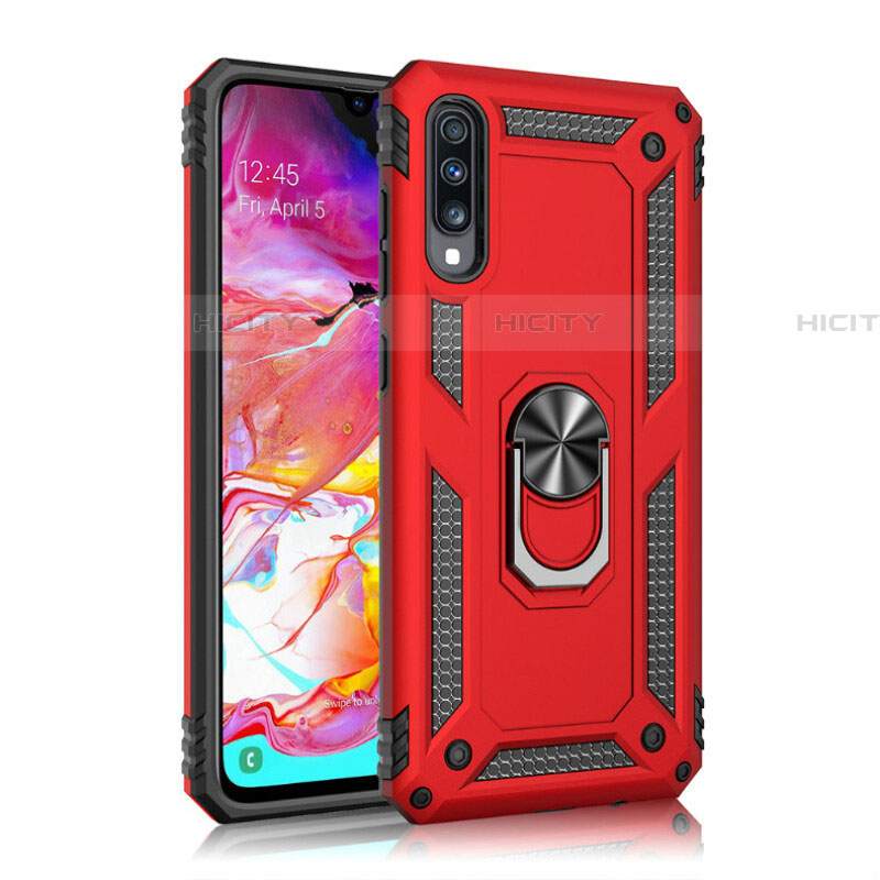 Silikon Hülle Handyhülle und Kunststoff Schutzhülle Tasche mit Magnetisch Fingerring Ständer R02 für Samsung Galaxy A70S Rot Plus