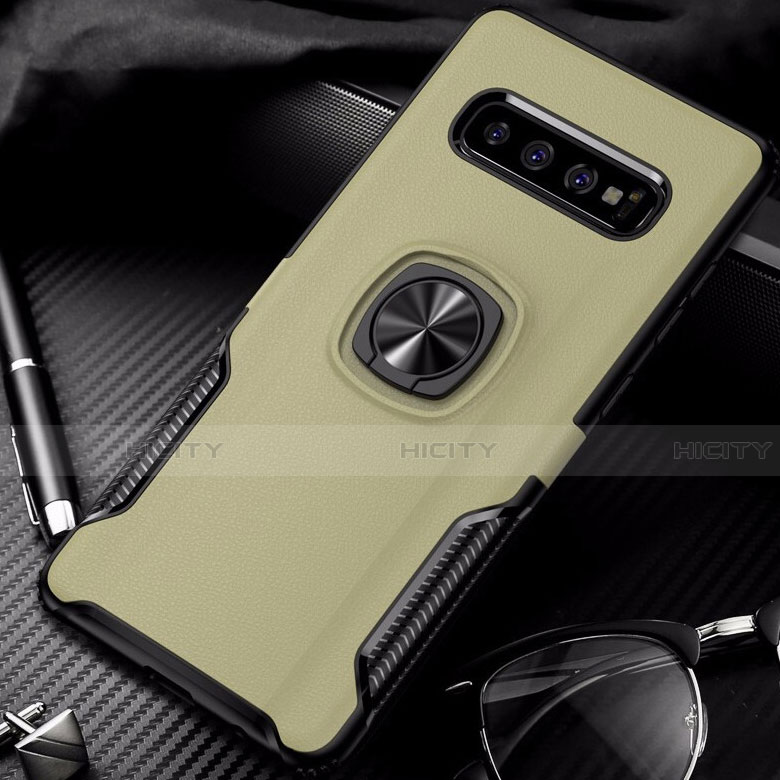 Silikon Hülle Handyhülle und Kunststoff Schutzhülle Tasche mit Magnetisch Fingerring Ständer R02 für Samsung Galaxy S10 5G Gold Plus