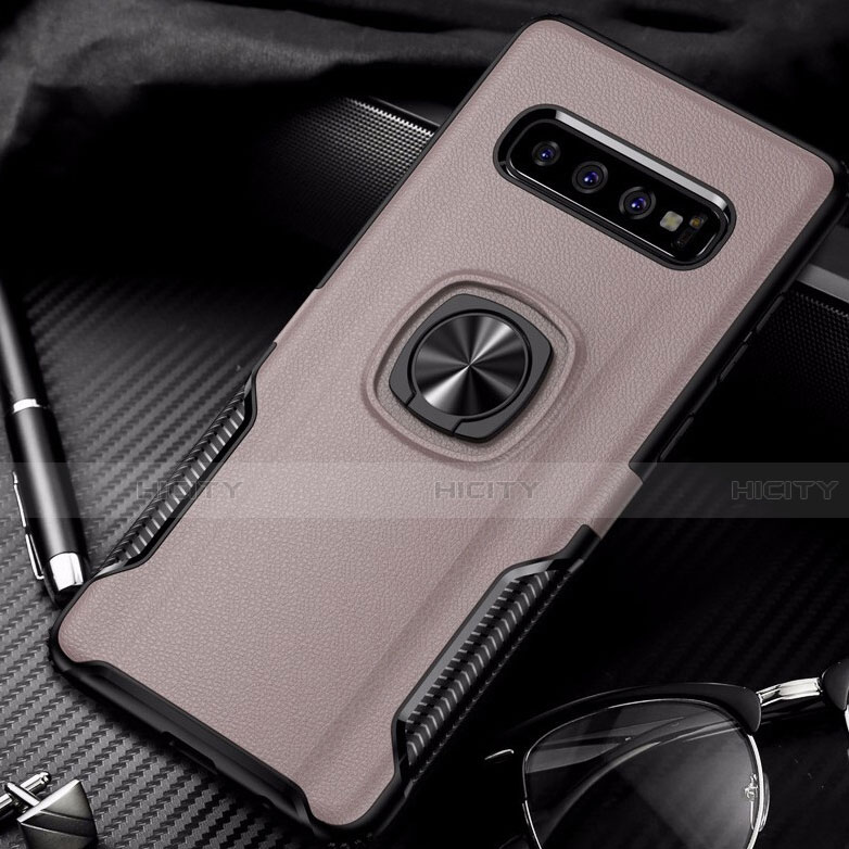 Silikon Hülle Handyhülle und Kunststoff Schutzhülle Tasche mit Magnetisch Fingerring Ständer R02 für Samsung Galaxy S10 5G Rosegold