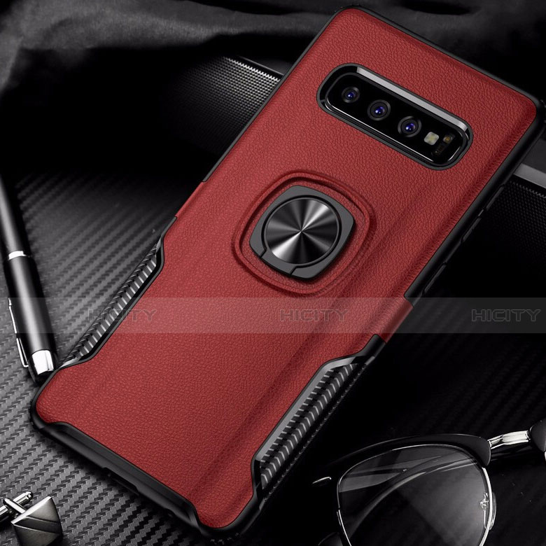 Silikon Hülle Handyhülle und Kunststoff Schutzhülle Tasche mit Magnetisch Fingerring Ständer R02 für Samsung Galaxy S10 5G Rot