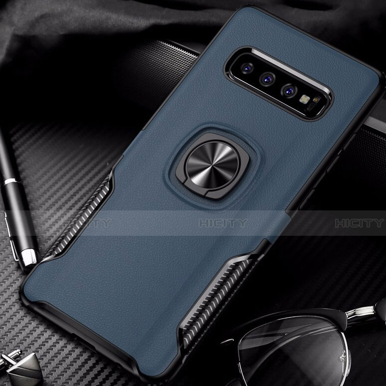 Silikon Hülle Handyhülle und Kunststoff Schutzhülle Tasche mit Magnetisch Fingerring Ständer R02 für Samsung Galaxy S10 Blau