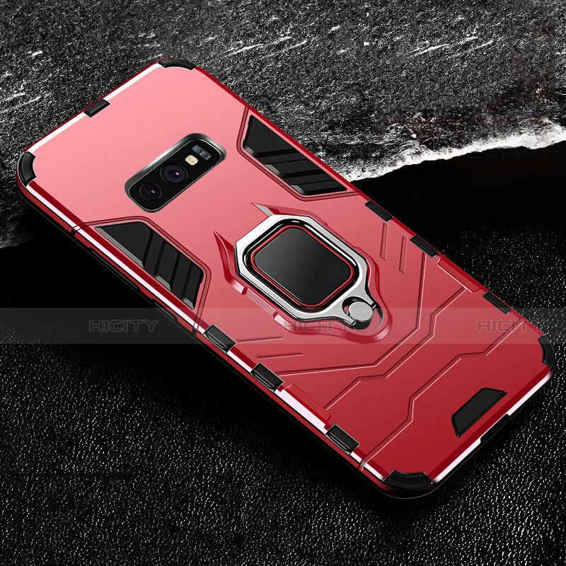 Silikon Hülle Handyhülle und Kunststoff Schutzhülle Tasche mit Magnetisch Fingerring Ständer R02 für Samsung Galaxy S10e Rot Plus