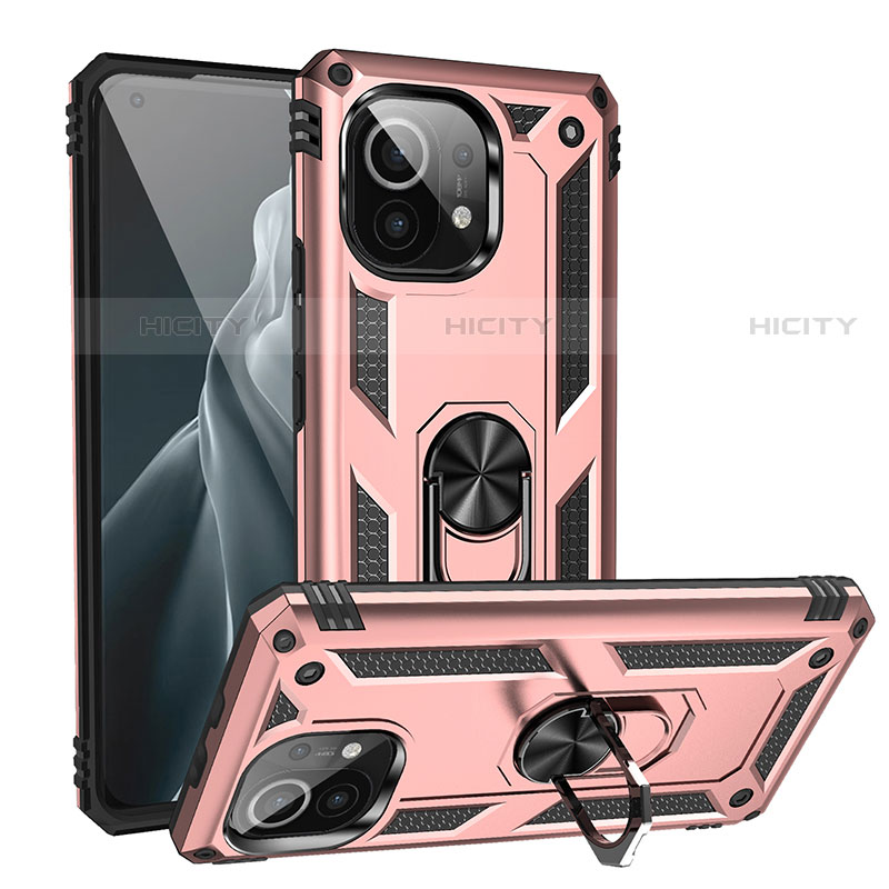 Silikon Hülle Handyhülle und Kunststoff Schutzhülle Tasche mit Magnetisch Fingerring Ständer R02 für Xiaomi Mi 11 Lite 4G Rosegold