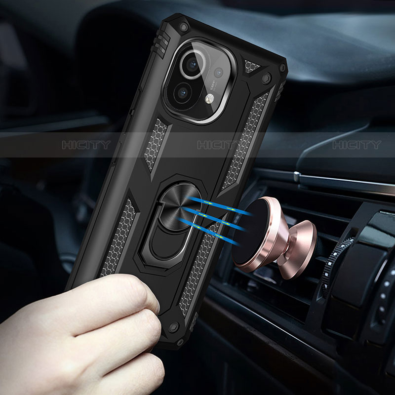 Silikon Hülle Handyhülle und Kunststoff Schutzhülle Tasche mit Magnetisch Fingerring Ständer R02 für Xiaomi Mi 11 Lite 5G groß