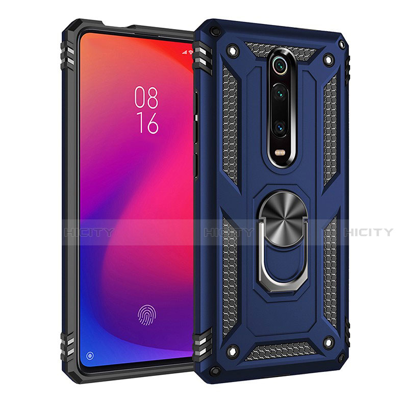 Silikon Hülle Handyhülle und Kunststoff Schutzhülle Tasche mit Magnetisch Fingerring Ständer R02 für Xiaomi Mi 9T Blau Plus