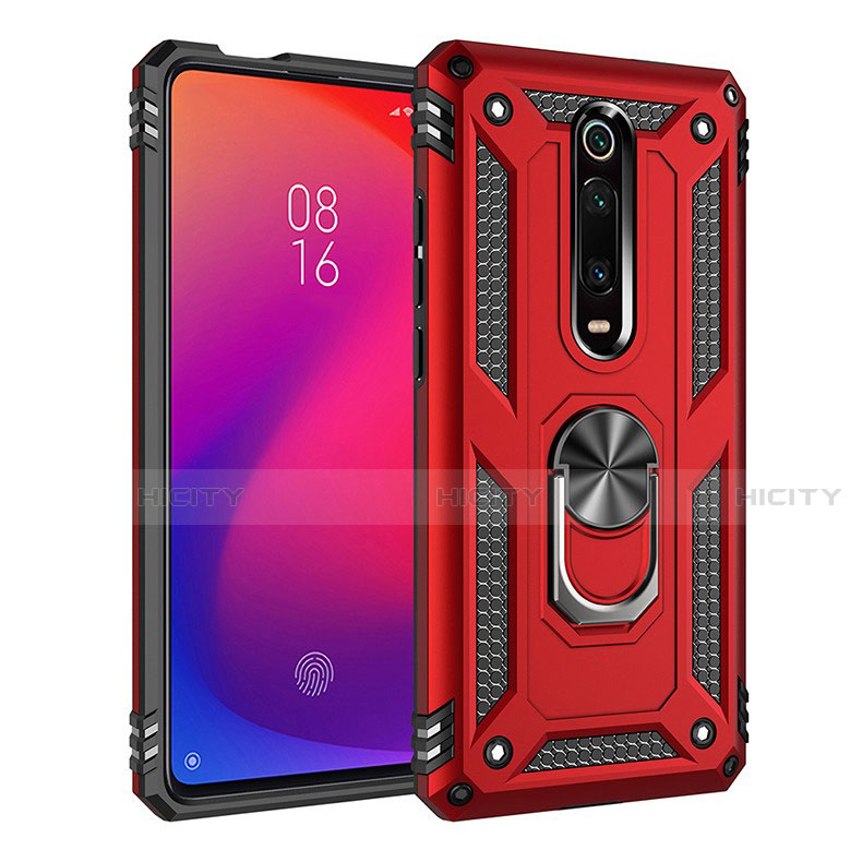 Silikon Hülle Handyhülle und Kunststoff Schutzhülle Tasche mit Magnetisch Fingerring Ständer R02 für Xiaomi Mi 9T Pro Rot